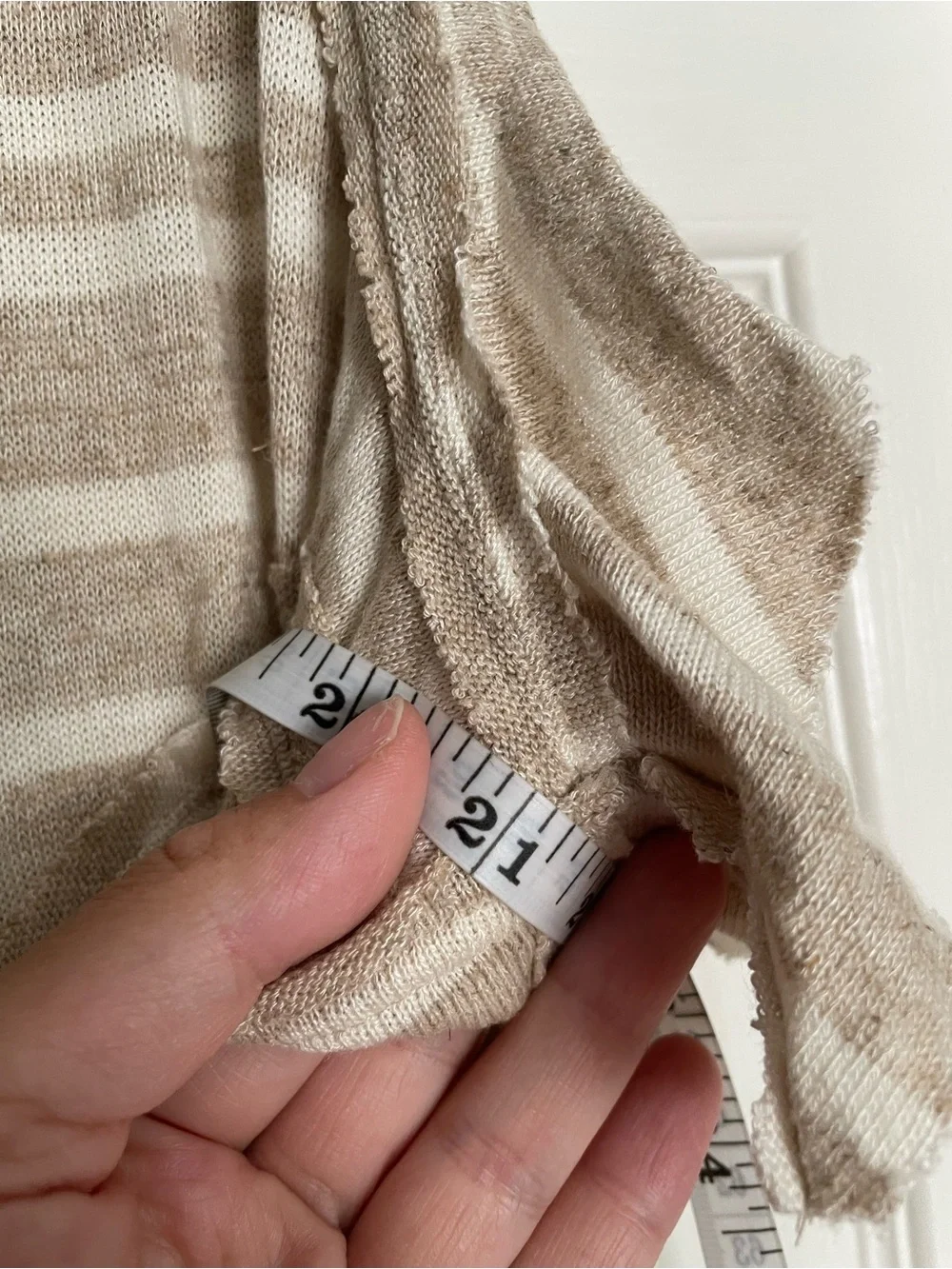 Free People size Small Linen Blend Striped Beige & White Ruffle Hem Mini Dress